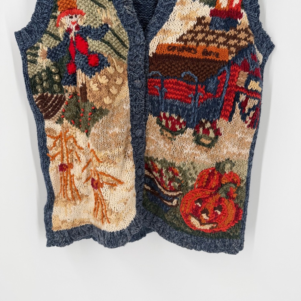 Heirloom Collectibles Vintage Fall Harvest Scarecrow Pumpkin Sweater Vest Medium - Picture 4 of 14